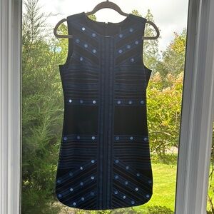 BCBG MaxAzria Black and Blue Women's Dress with mirror detailing.